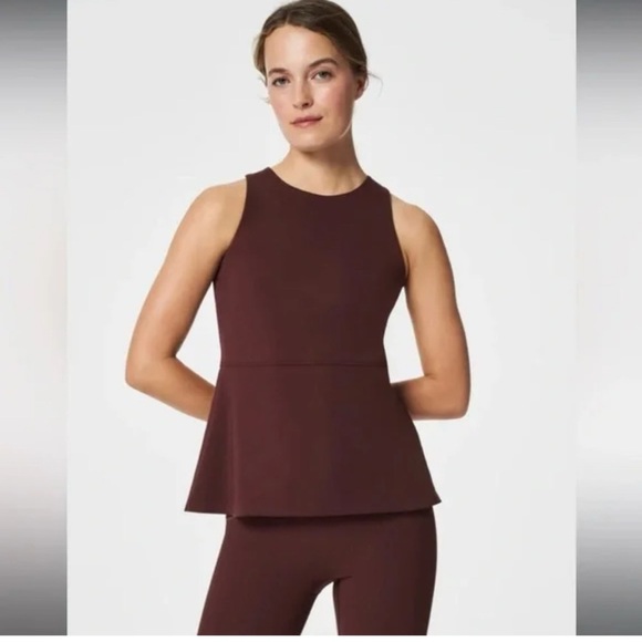SPANX Tops - SPANX Brown Active Peplum Tank